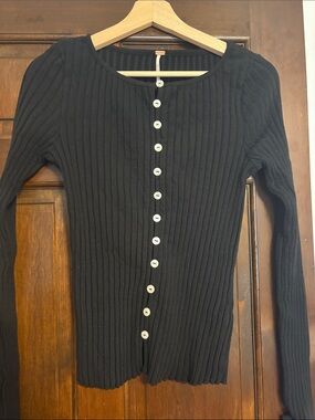 Free People Black Ribbed Knit Skirt Bottom